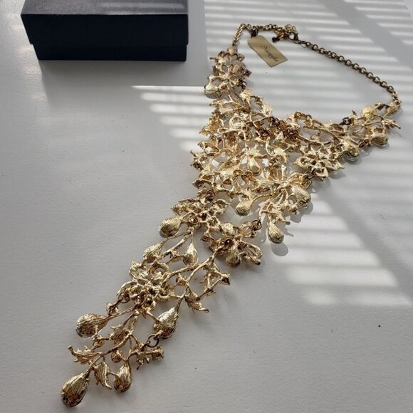BNWT Statement Necklace Crystal Waterfall Gold Bib necklace, Lead free - Picture 8 of 12